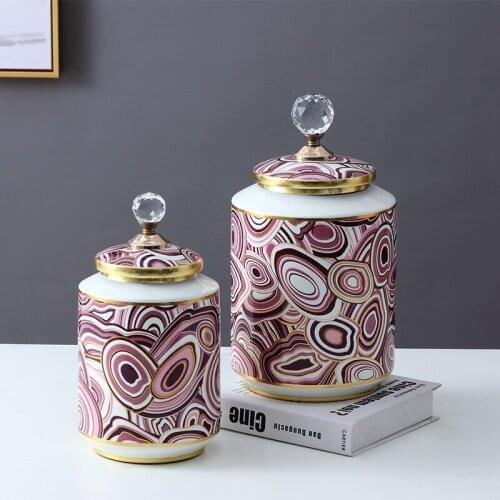 Nordic Home Furnishing Decoration Jars with Lid Creative Golden Stroke Ceramic Flower Vases Bedroom Dressing Table Decoration
