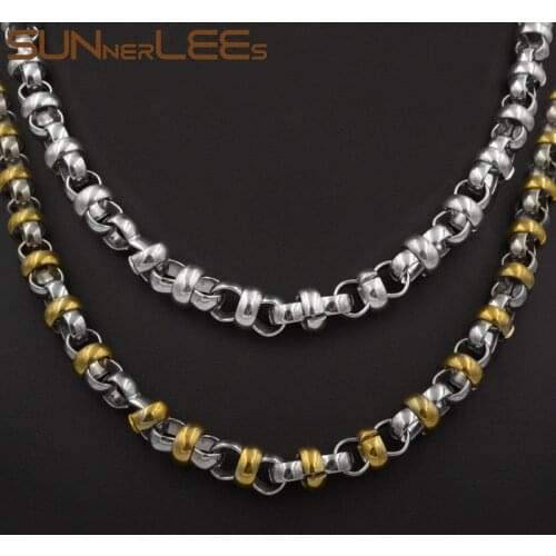 SUNNERLEES Jewelry Stainless Steel Necklace 9mm Link Chain Silver Color Gold Plated Mens Womens SC40 N