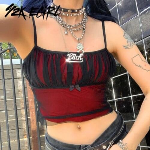 Y2K EGIRL Harajuku Y2K Streetwear Ruched Mesh Cami Tops E-girl Aesthetics Gothic Backless Milk Maid Tops Cute Tanks 2021 Summer
