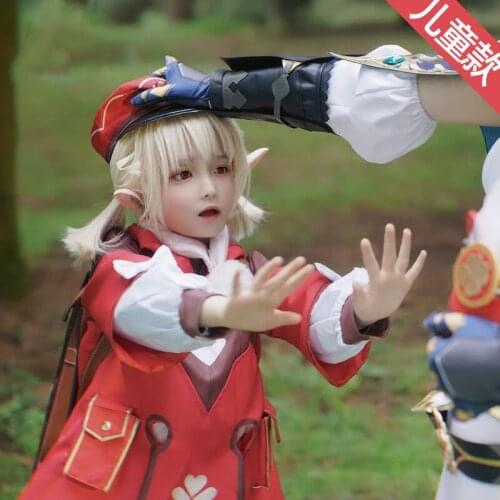 In stock Anime Game Genshin Impact Cosplay Costume Klee Cosplay Costume Halloween For Kids Child Cute Girl Dress Full Set