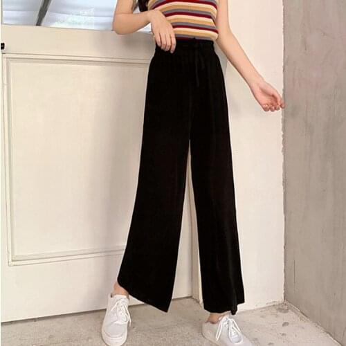 2020 Spring Summer Korean Style Ice Silk Loose Thin High Waist Casual Pants