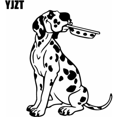YJZT 12.5X15.6CM Car Stickers Dalmatian Puppy Dog Pet Bowl Vinyl Decal Funny Dog Black/Silver C24-1225