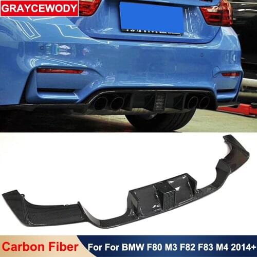 Real Carbon Fiber Rear Bumper Lip Diffuser Spoiler Car Body Modification Part For BMW F80 M3 F82 F83 M4 With Pilot Lights 2014