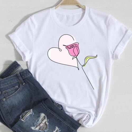 Women Watercolor Flower Kawaii O-neck Fashion Cartoon Summer Graphic T Top Lady Print Tee Female Tshirts Clothes T-Shirt