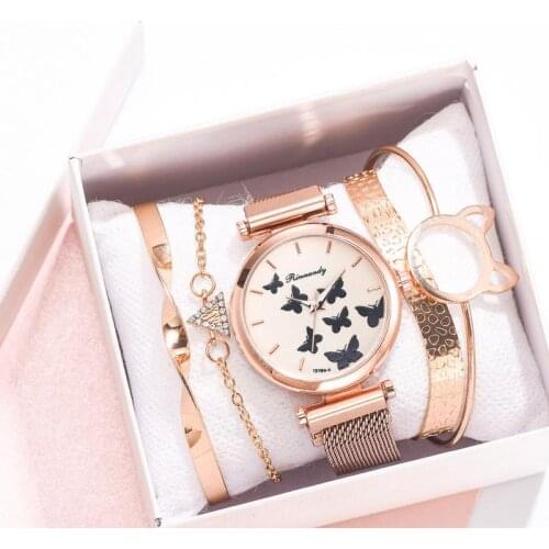 Womens Alloy Mesh Belt Butterfly Dial Watch Quartz Watch Bracelet Fashion Brand Magnetic Buckle Casual Wristwatch