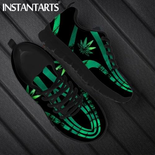 INSTANTARTS Fashion 3D Weed Leaf Printed Sneakers Shoes for Women Spring Trend Casual Flats Lace up Flat Shoes Outdoor Zapatos