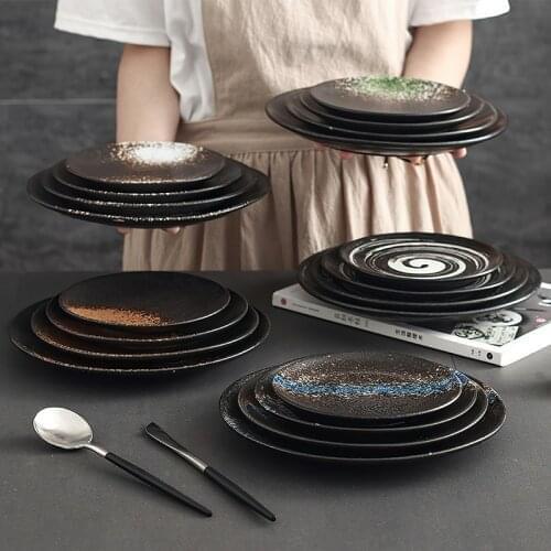 1PCS Bone China Plate Tableware Sushi Dish Meal Dinner Service Retro Round Ceramic Dinnerware Restaurant Home Kitchen Supplies