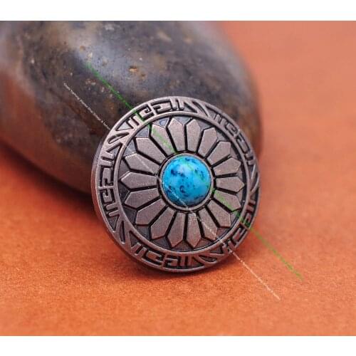 10pcs 25MM /1" Antique Black Tribal Sun Flower Western Turquoise Concho For Leathercraft Accessories Bag Belt Saddle Tack Decor