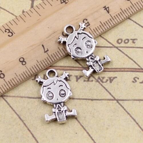 10pcs Charms Baby Girl 24x13mm Antique Bronze Silver Color Pendants Making DIY Handmade Tibetan Finding Jewelry For Bracelet