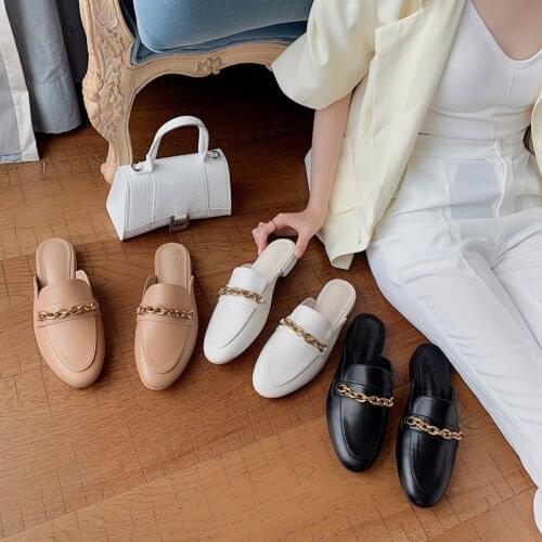 2021 Mules Shoes Women Designer Slides Outdoor Platform Woman Slippers Metal Chain Decoration Summer Sandals y2k shoes
