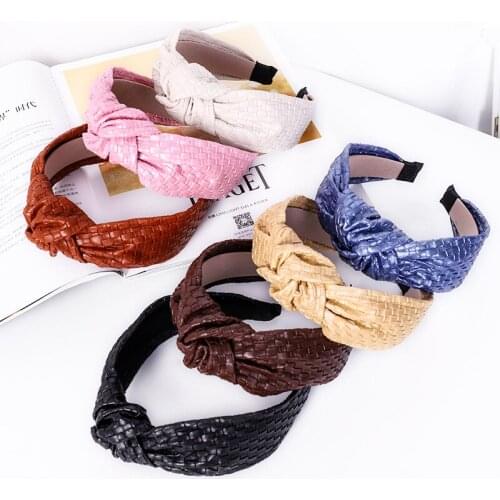 2021 New Spring PU Headband Handmade braid Hairbands Knot Solid Hair Hoops Fashion Head Wear Women Girls Accessories
