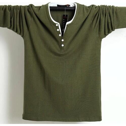 2021 Autumn Men T Shirt Button Big Tall Cotton Long Sleeve T Shirts Men Big Size Casual T-Shirt Solid 5xl 6xl Fit Tee Top Male
