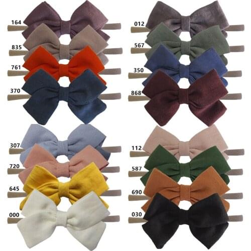 4 pcs/lot, School girl hair bows nylon headband, Cotton Linen Bow Headbands, Baby Girls Hair Accessories