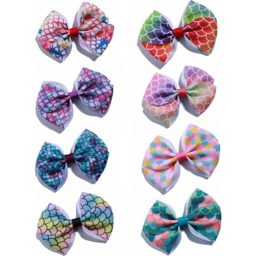 50PCS 9CM Fashion Grosgrain Ribbon Hair Bows With Fish-scale Pattern For Hair Tie Bowknot Accessories For Hairpins Headwear