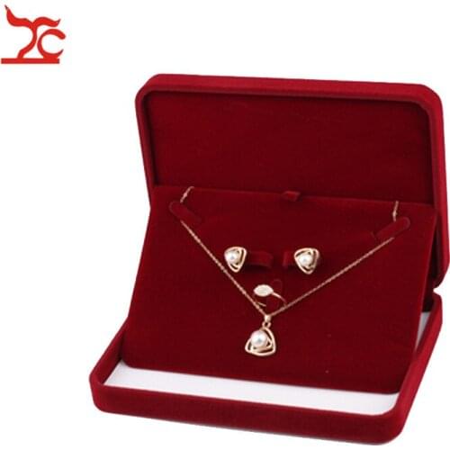Charm Red Velvet Jewelry Box Wedding Earrings Pendant Bracelet Storage Organizer Case Ring Pearl Necklace Kit Jewelry Gift Box