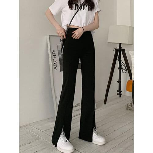Retro Split Slimming Flared Pants Women High Waist Drape Mopping Straight Trouser Female 2021 Summer Casual Girls Harajuku Pant