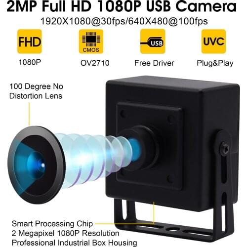 1080p 2MP Color CMOS OV2710 High Speed Webcam MJPEG 30/60/100fps Mini USB Camera with 100 degree no distortion lens
