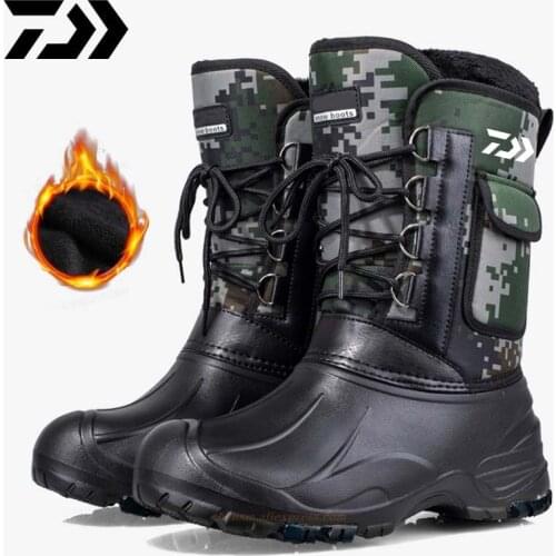 Daiwa 2020 Winter Camouflage Snow Men Boots Rain Shoes Waterproof With Fur Plush Warm Male Casual Mid-Calf Work Fishing Boot