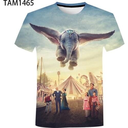 Dumbo 2021 New T-Shirt Cotton Mens Womens Childrens 3D Printing Youth Cool Summer Street Fashion Casual Short Sleeve Top