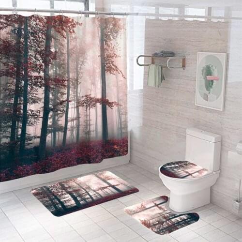 Bathroom Decor Waterproof Shower Curtain Set Toilet Seat Cover Non-Slip Bath Mat Rug Carpet Polyester Washable