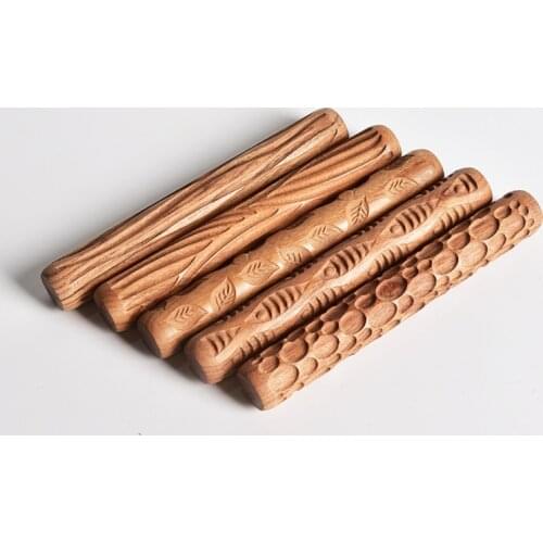 1PC Personality Embossed Pattern Wooden Stick Pottery Tools Clay Sculpture Model Accessories DIY Handmade Craft Supplies