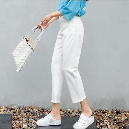 High Waist Mom For Women Boyfriend Denim Pants Vintage Casual Girls Jeans Trousers Blue White Milky Summer Autumn