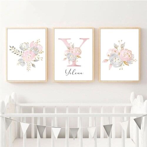 Personalized Poster Baby Name Custom Canvas Painting Print Flower Wall Art Pictures For Baby Room Nursery Room Decoration 156