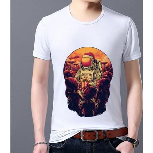 Mens T-shirt High Quality Harajuku Style Astronaut Pattern Series Tops White Print Male Dropshipping Short Sleeve Tee Clothes