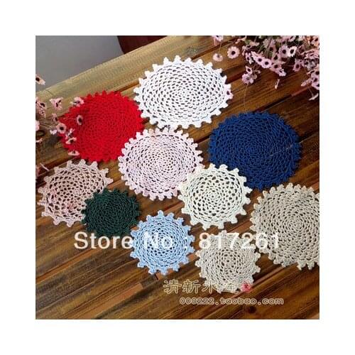 Chinese traditional handmade crochet doily 11cm 12pcs knitted round pad coaster cup mat coffee table mat of flower design