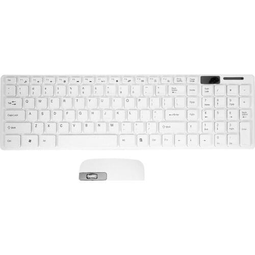 Wireless Slim White Keyboard + Wireless Optical Mouse Set for PC and Laptop