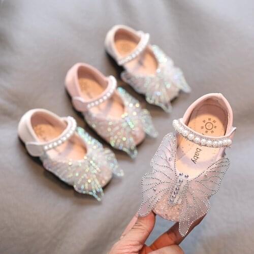 Girls' Leather Shoes 2020 Autumn New Crystal Big Bow Princess Shoes Korean Baby Shoes Soft Bottom