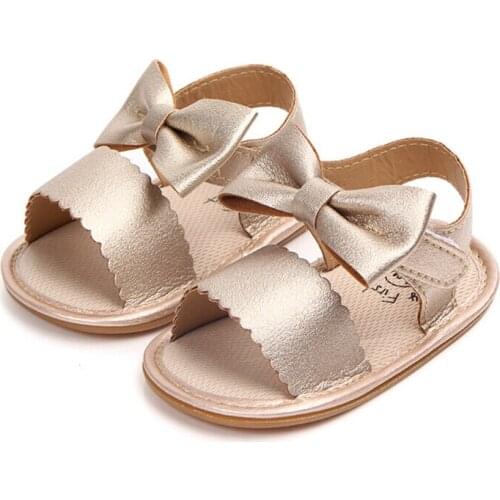 Summer Newborn Baby Girls Princess Bowknot PU Sandals Prewalker Soft Sole Anti Slip Sandals Shoes 0-18M