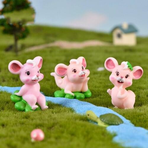 Mini Pink Mouse Figurine Home Decoration Accessories Resin Figurine Office Desk Decor Decor Fairy Garden Miniatures Animals 2020