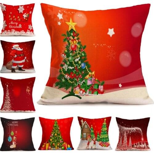 Santa 43x43cm Hot Christmas Decorations For Home 1pcs Reindeer Jute Pillow Cover Case MERRY CHRISTMAS Square Linen Cotton Decor