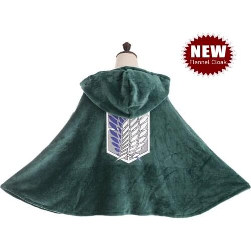 Anime Attack On Titan Blanket Shingeki No Kyojin Hoodie Mikasa·Ackerman Cosplay Flannel Cloak Robe Survey Corps Green Blanket