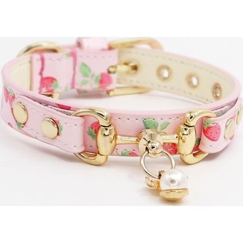 Custom Designer Pearl Small Dog Cat Collar Dog Accessories Pure Handmade Genuiner Leather Poodle Yorkshire Pet Puppy Collar