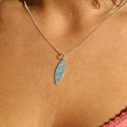 Surfboard necklace for women dainty I love Surfer pendant