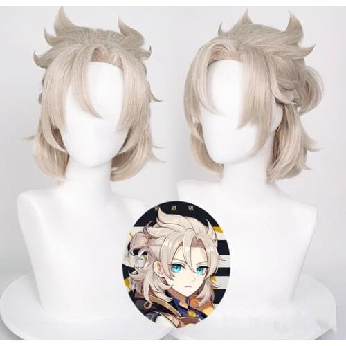 Genshin Impact Albedo Cosplay 35cm Short Linen Wig Cosplay Anime Cosplay Wigs Heat Resistant Synthetic Wigs Halloween