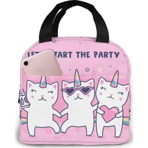 Unicorn Cats Cooler Lunch Box Portable Insulated Lunch Bag Thermal Food Picnic Lunch Bags