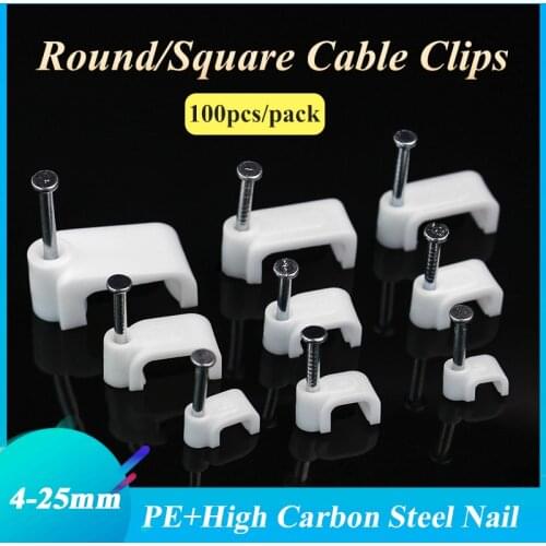 100pcs Plastic Cable Clip Wire Cord Fastener Telephone Line Tie Fixer Organizer Wall Clamp (white)