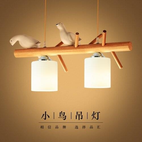 Simple and modern Nordic restaurant living room sushi restaurant solid wood bird balcony 2 heads/3 head chandelier lamps