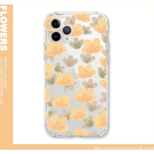 Retro Korean sweet Yellow flowers Transparent Phone Case For iPhone 11 12 Pro Xs Max XR Xs 7 8 Plus X 7Plus Soft Case Cute Cover