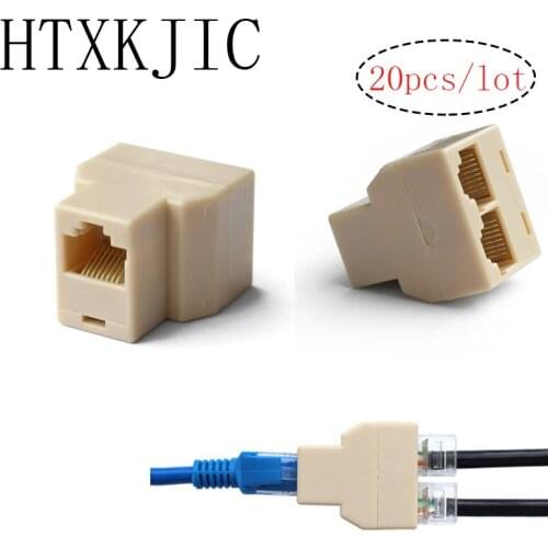 20Pcs/Lot RJ-45 Cable Adapter RJ45 CAT5 Ethernet Cable Port 1 To 2 Socket Splitter Connector Adapter