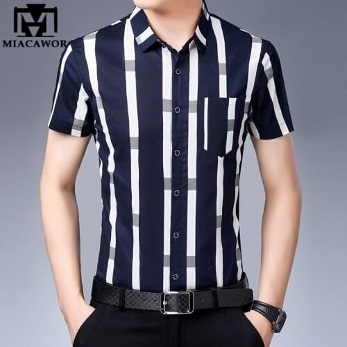 New Summer Short Sleeve Shirts Men Cotton Casual Striped Shirt Slim Fit Chemise Homme Men Clothing C780