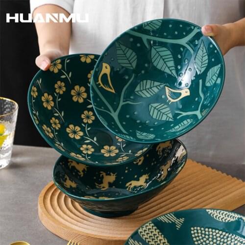 Japanese Style Oblique-Mouth Bowl Ceramic Embossed Underglaze Tableware Dinnerware Creative Fruit Salad Dessert Noodle Kitchen