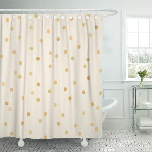 Yellow Gold Polka Dot Golden on Realistic Beige Pattern Shower Curtain Waterproof 60 x 72 Inches Set with Hooks