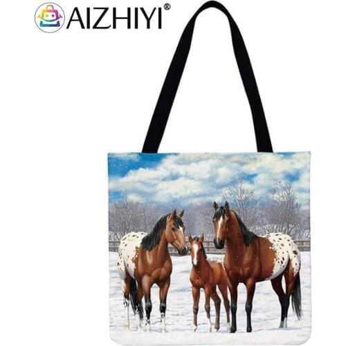 Snow horse Printed Shoulder Shopping Bag Casual Ladies Large Capacity Tote Handbags