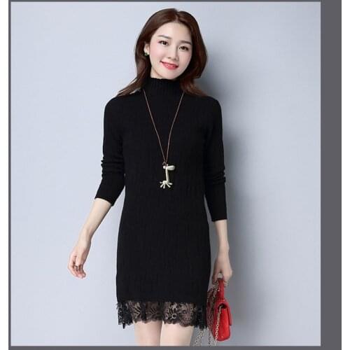 Women Sweaters And Pullovers 2020 Womens Turtleneck Autumn Winter Sweater Knitted Green Slim Knit Tops With Lace WXF548