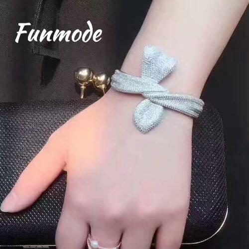Funmode Fashion Open Hand Cuff Bangle for Women AAA Cubic Zirconia Pave Geometric Design Bracelets Women Party Accessories F005B