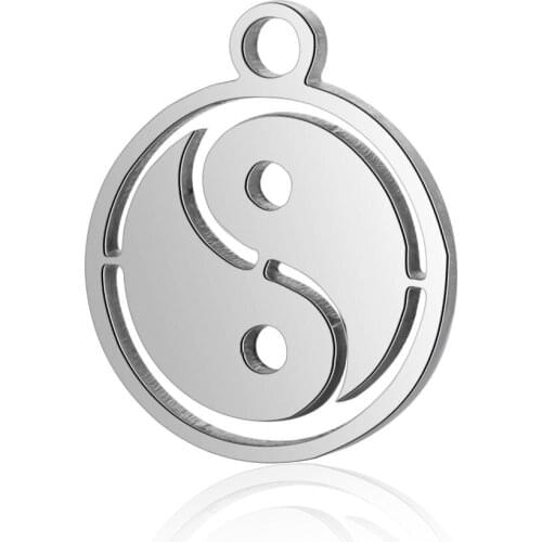 10 pcs/lot 12*14mm Stainless Steel Tai Ji Pendant Charms with Hook for DIY Necklace Findings Crafts Jewelry Making Party Gift